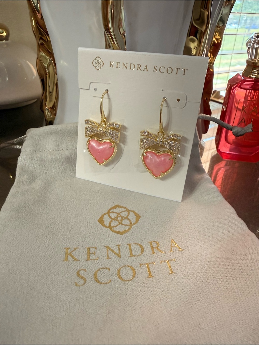 Kendra Scott Gold-Tone Pink Heart Earrings with Crystal Bow